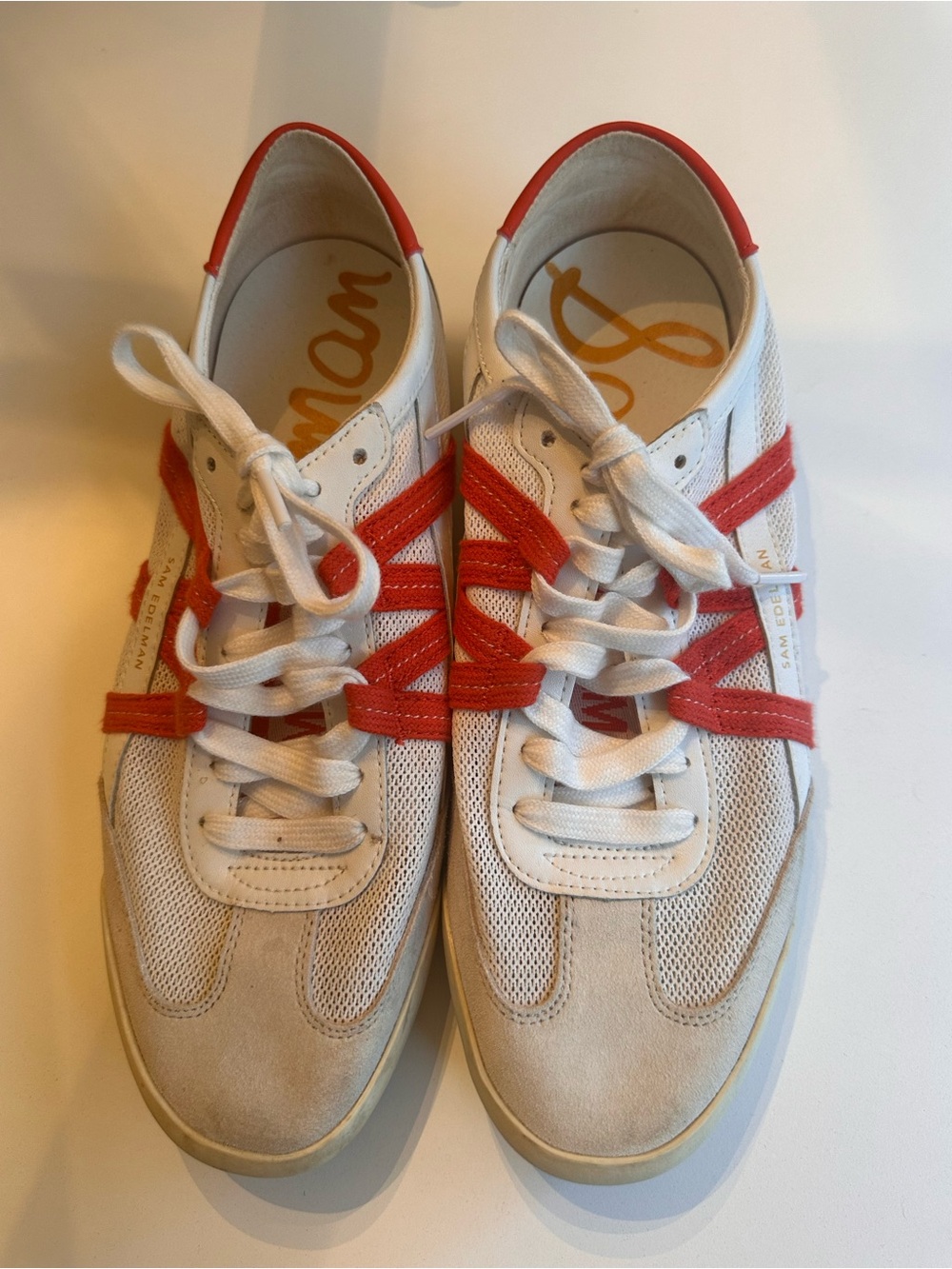 Sam Edelman White and Orange Retro-Style Sneakers Size 10